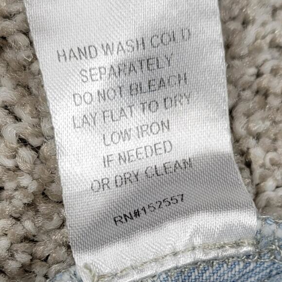 Polagram Overalls Button Up Denim Jumpsuit Womens L Blue Light Wash Ruffle Strap - Picture 10 of 16